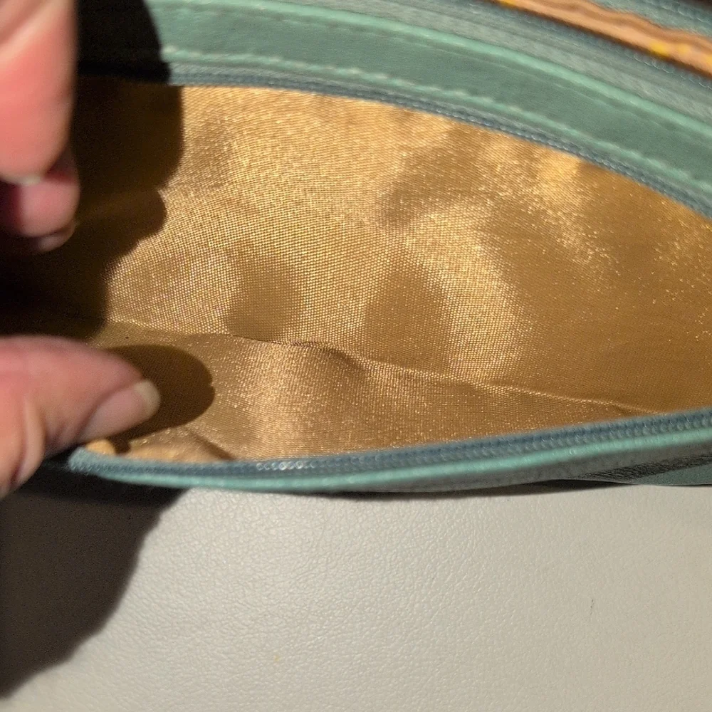 Franco Sarto Cream and Teal Wristlet